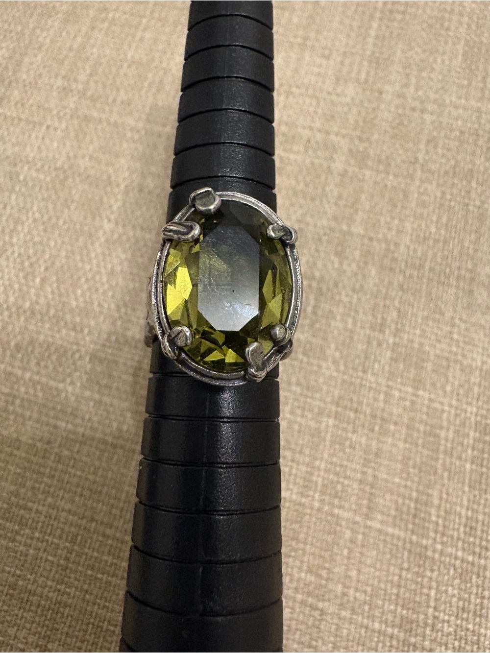 Olivine Swarovski Crystal Sterling Cocktail Ring - Sz 6